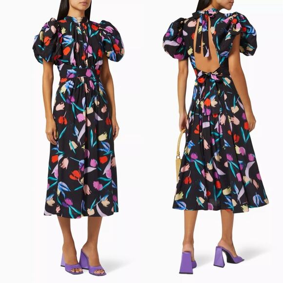 ROTATE BIRGER CHRISTENSEN Noon Floral Print Midi Dress XS Size 2 NWT - Picture 3 of 12